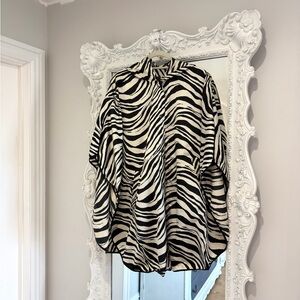 Vintage Zebra Print Button-Up Poncho Top Jacket in Black & White